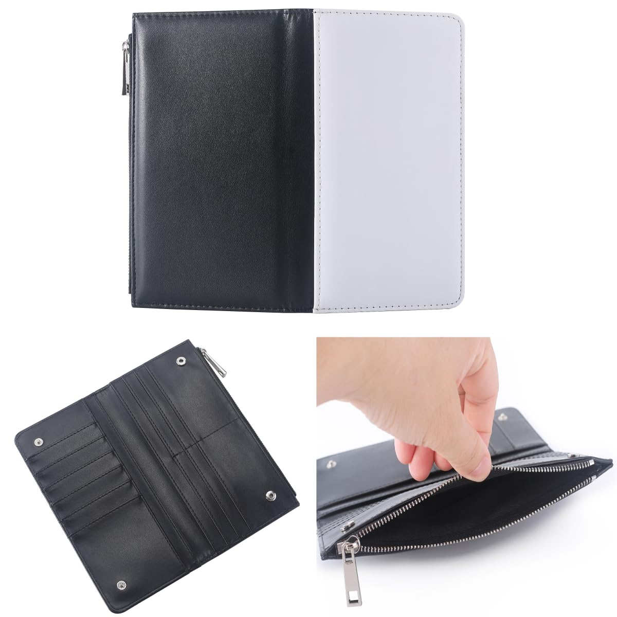 SCCFMM 5 pieces Sublimation Blank Long Coin Purse Larger Capacity Women Zipper Wallet PU Leather Coin Credit Card Holder Travel Bag For Diy Crafts Heat Transfer Print