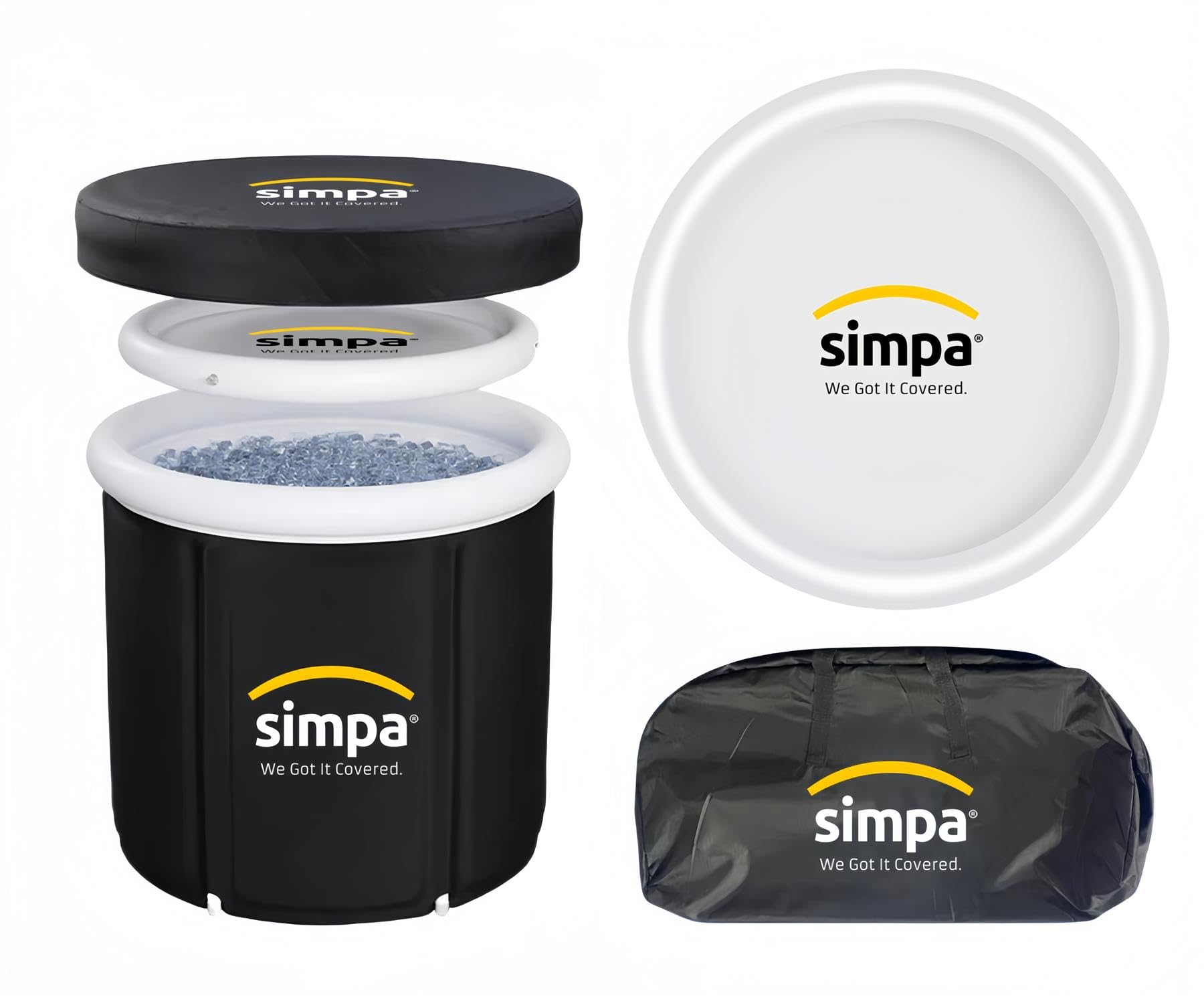 Simpa Black & White Large 330L Ice Bath Tub Cold Water Therapy Ice Plunge Recovery Pod With Lid & All-Weather Cover. Suitable For Athletes & Well Being Treatments.
