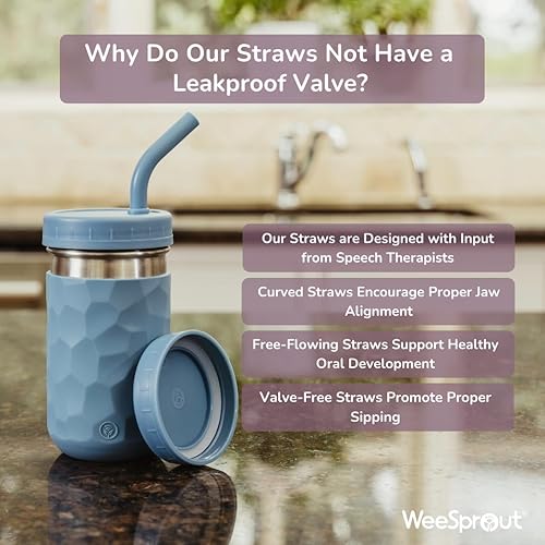 Miniatura 3 de WeeSprout Vasos 2 en 1 para niños, vaso de acero inoxidable duradero para batidos, pajitas de silicona con tapones, tapas giratorias de plástico de