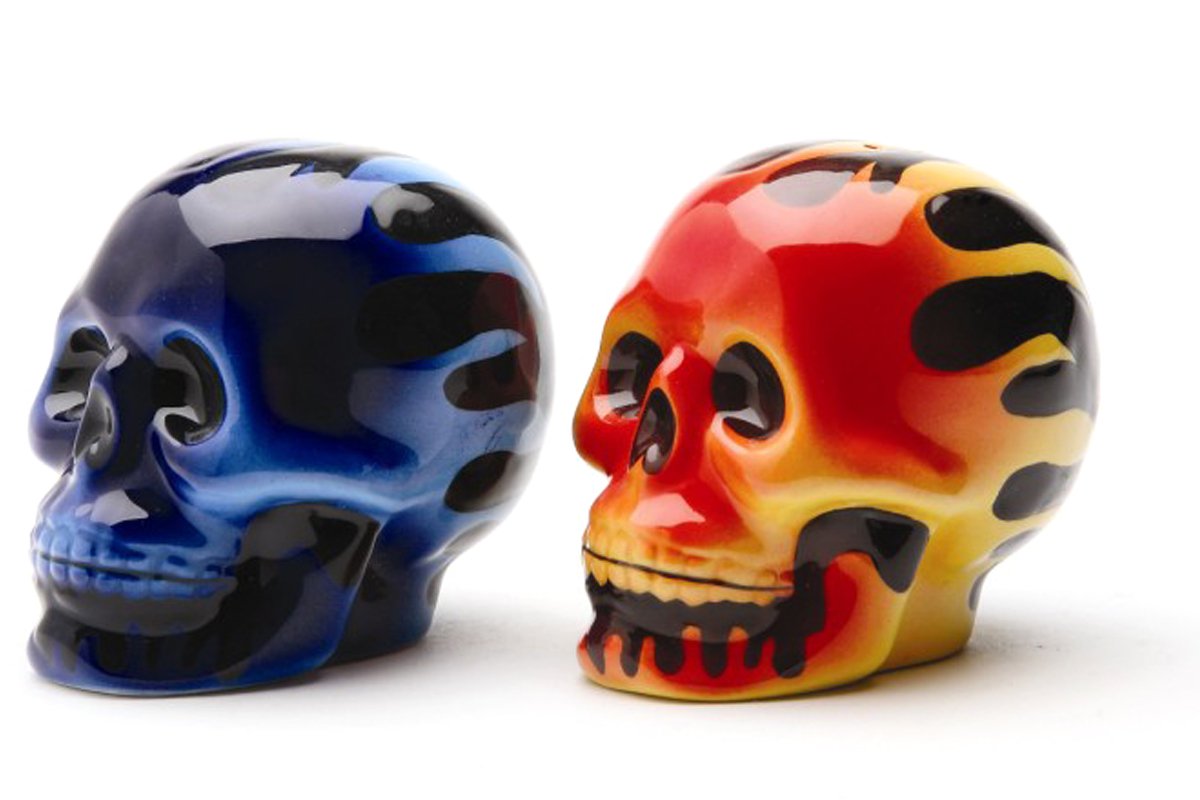 Pacific Giftware Flame Skulls Ceramic Salt and Pepper Shaker Set