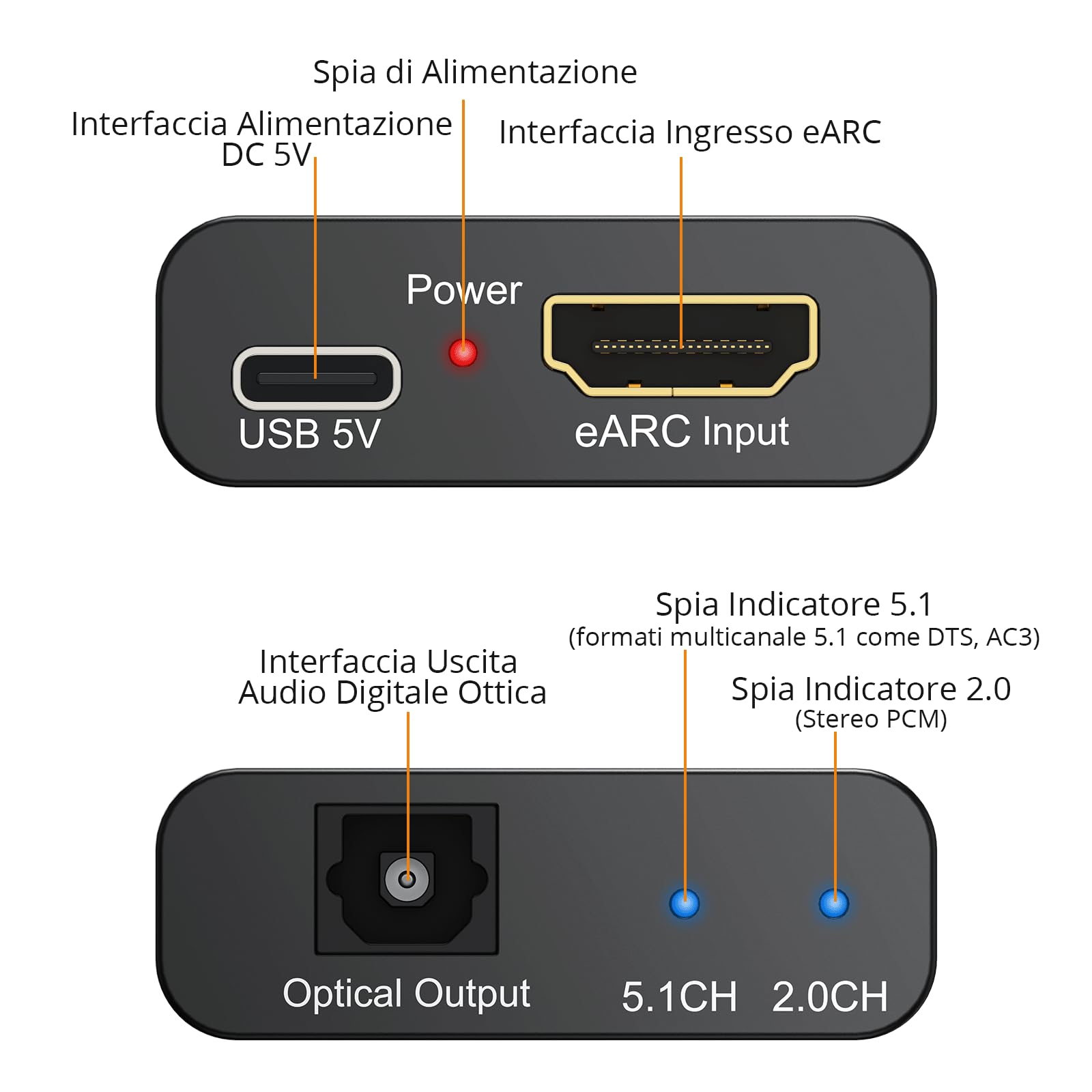 Neoteck Estrattore Audio HDMI eARC Convertitore ARC in Ottico 192 kHz eARC Audio Extractor Compatibile con PCM 2.0, Dolby 5.1, DTS 5.1 per HDTV a Soundbar, Cuffie Wireless, Home Theater