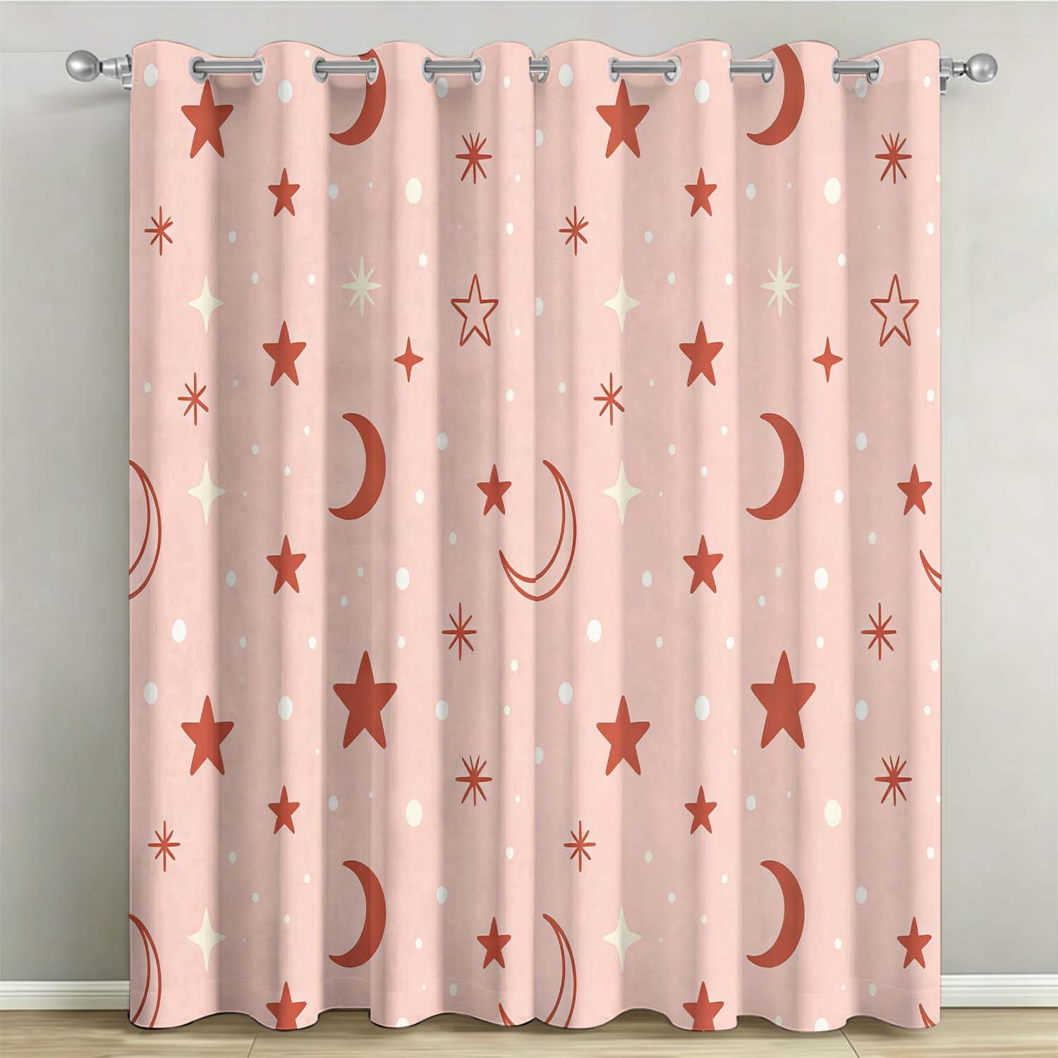 Rideaux Occultants Ciel étoilé Rose Imprimés 3D à Oeillets, Lot de 2
