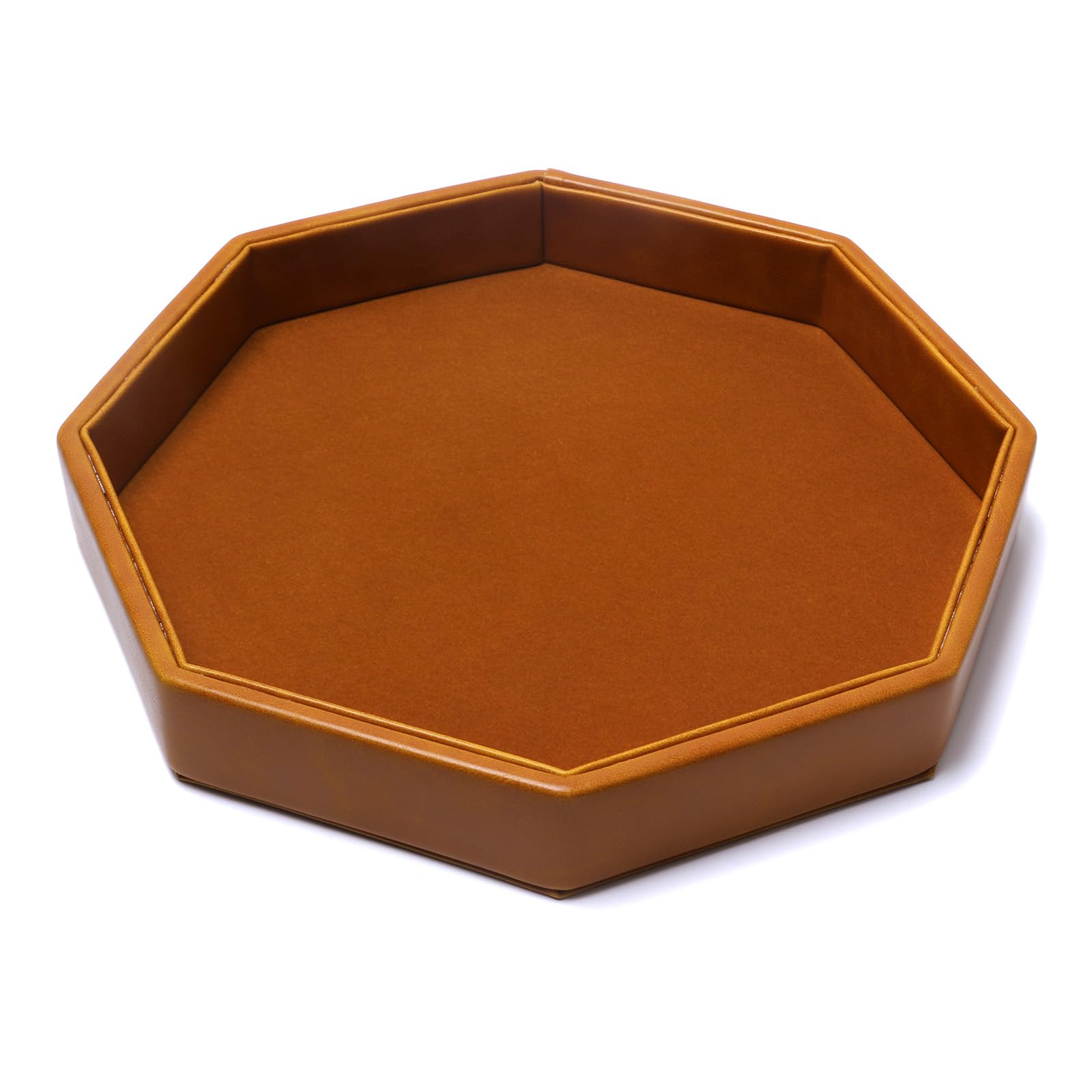 Dice Rolling Tray, Felt Lined PU Leather Octagon Dice Tray for Dungeon Crawler Games, Brown
