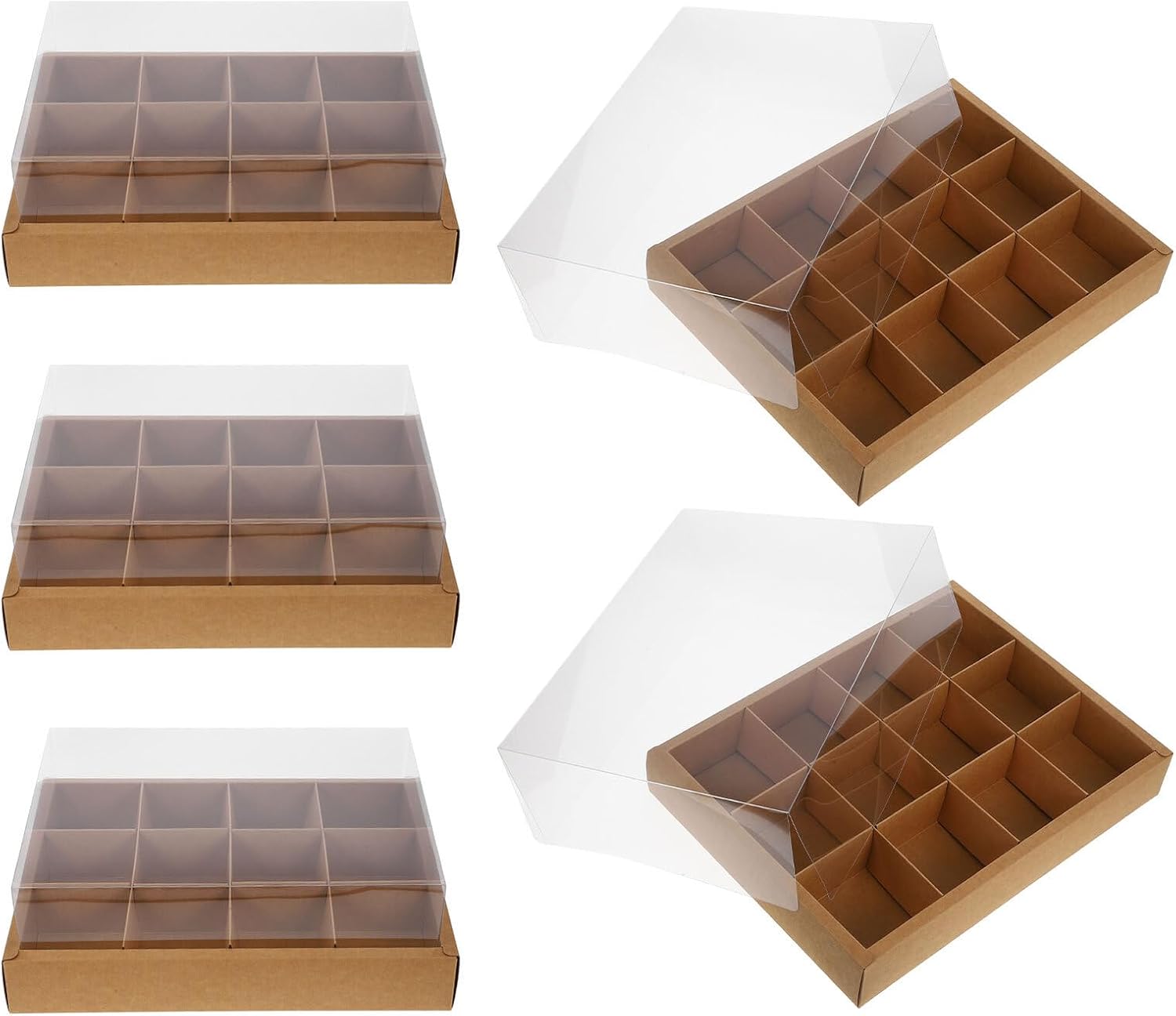 5pcs 12-grid Cupcake Boxes Bulk Bakery Packing Containers with Kraft Paper Lid for Small Cupcakes and Muffins, Food Storage for Parties and Home Baking