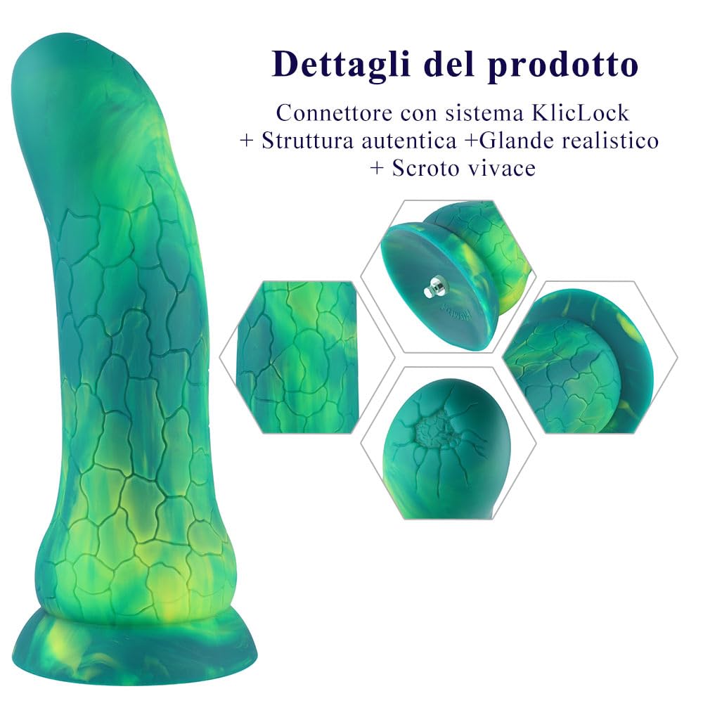 Hismith dildo donna 24 cm dildo ventosa per sex machine, dildo silicone con sistema KlicLok, dildo morbido sex toys per uomo e uomini