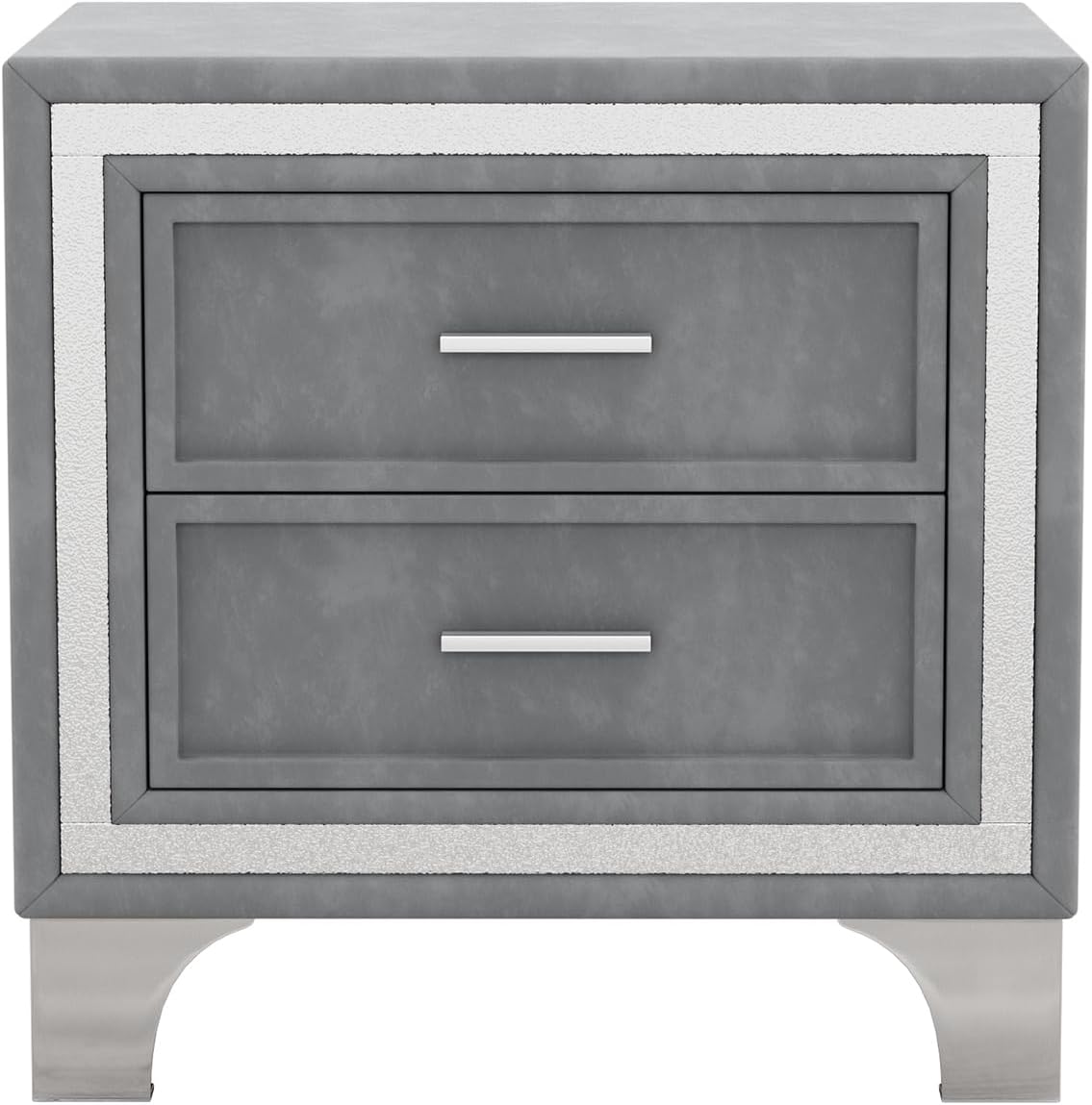 HomSof 2-Drawer Nightstand with Metal Legs for Bedroom,Mid Century Nightstand Fully Assembled Except Legs and Handles,Velvet Bedside Table-Gray