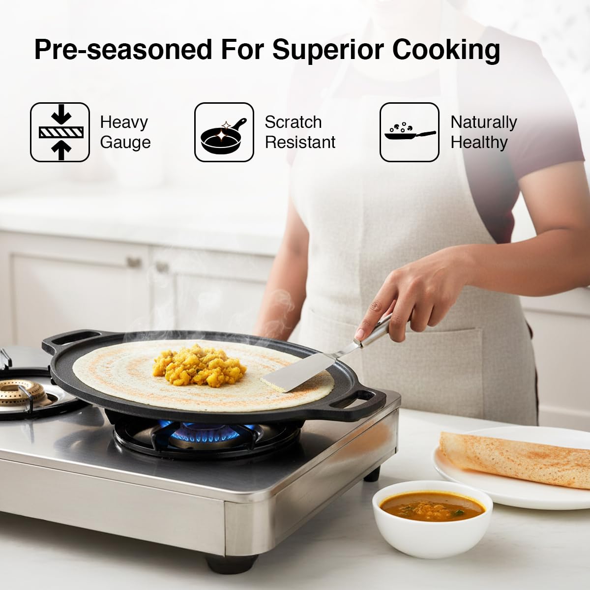 Prestige 30 cm Cast Iron Dosa Tawa|Super Durable(Lasts for Generation)|Retains Heat for Long|10 Years Warranty 3