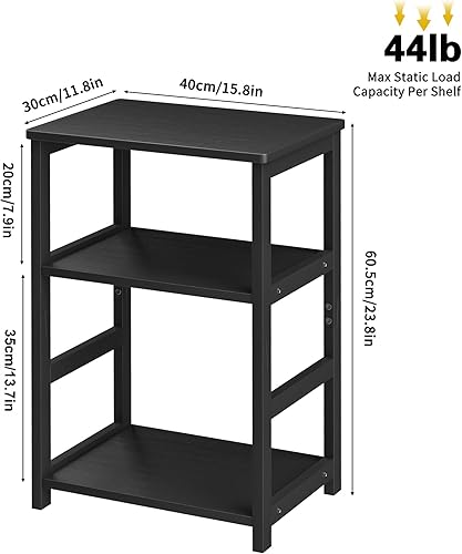 Miniatura 3 de VASMIA Mesa auxiliar, mesa auxiliar de 3 niveles con estante de almacenamiento, mesita de noche de bambú para espacios pequeños, dormitorio, sala de