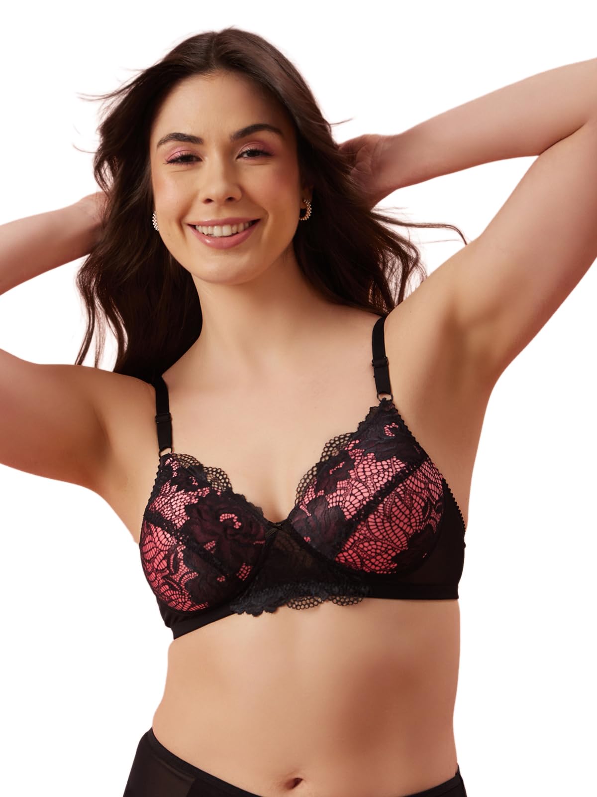 clovia Women's Lace Solid Padded Full Cup Wire Free Bridal Bra in Black-picture-36
