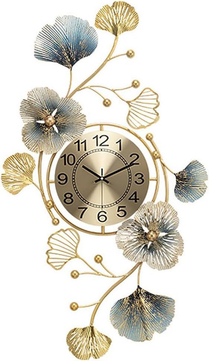 SaryEdge Wall Clock Large Metal Wall Art, Decorative Clock, 3D Ginkgo Leaf Metal Artwork Decoration Ideas,