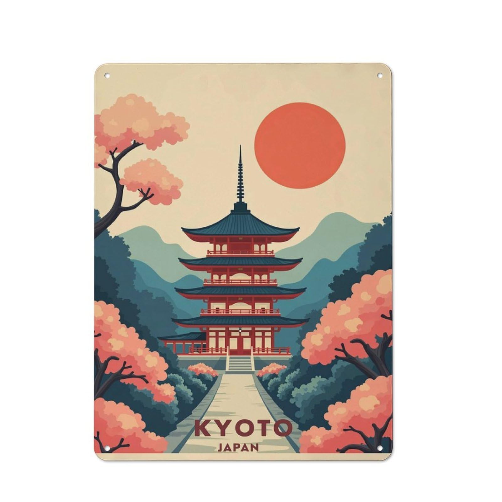 Junmoney Kyoto Japan Travel Vintage Metal Wall Sign 40X30cm For Café Or Restaurant, For Metal Sign Collectors, For Garage And Workshop Walls