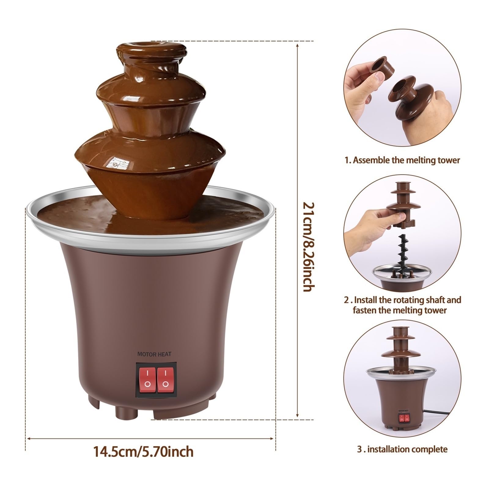 Fuente De Chocolate Queso 3 Capas Máquina con Capacidad For 10 Oz Fondue Eléctrica For El Hogar For Dulces Flujo Continuo Y Suave