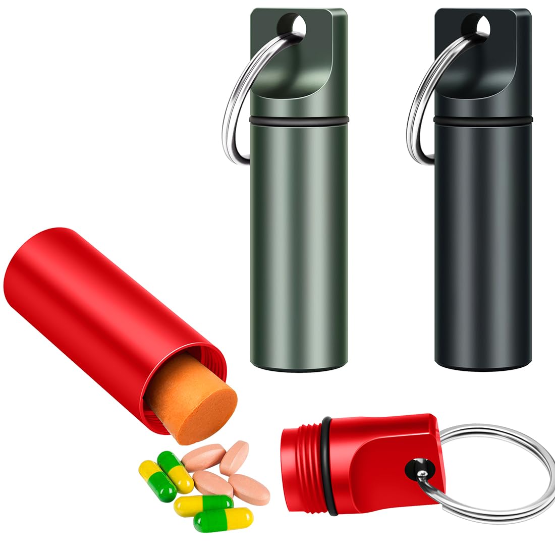 3 Packs Keychain Pill Holder, EFFIET Waterproof Small Pill Fob Travel Medicine Case for Purse, Mini Tablet Container Organizer Pocket for Men & Women