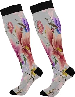 874 Crew Athletic Socks Watercolor Painting Leaf Flowers Crew Socks Long Walking Socks Casual Running Socks For Sports Travel Hiking 40cm