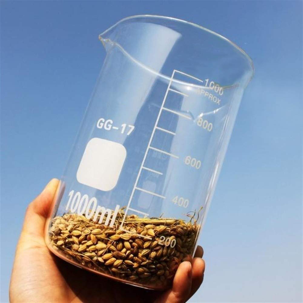Vaso de precipitados de vidrio de 1000 ml para laboratorio de química Escala transparente Taza de medición de laboratorio Vidrio de borosilicato Vasos de laboratorio de vidrio engrosado resistente