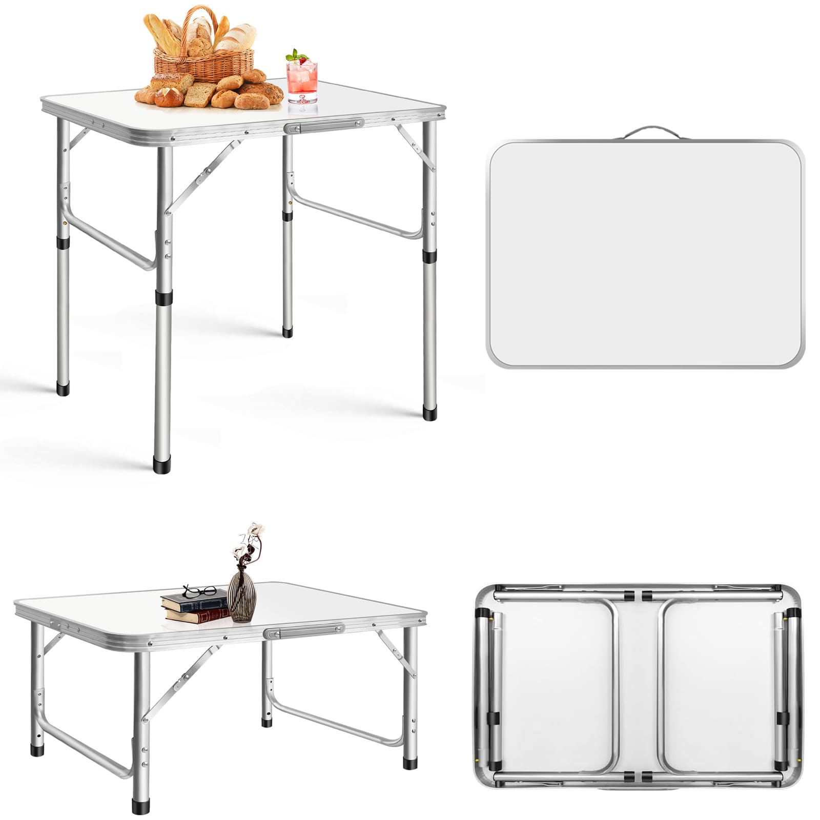Table camping pliable 75x55 cm en aluminium léger avec poignée transport