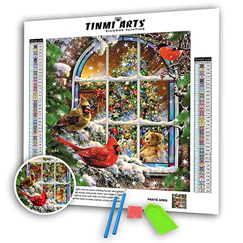 Tinmi Arts-5D Diamond Painting Kits Paint by Numbers Full Round Drills Rhinestones DIY Mosaic Cross Stitch Embroidery Christmas Tree Bird Handcrafts Arts Crafts Home Decor(11.81''x 15.75'')