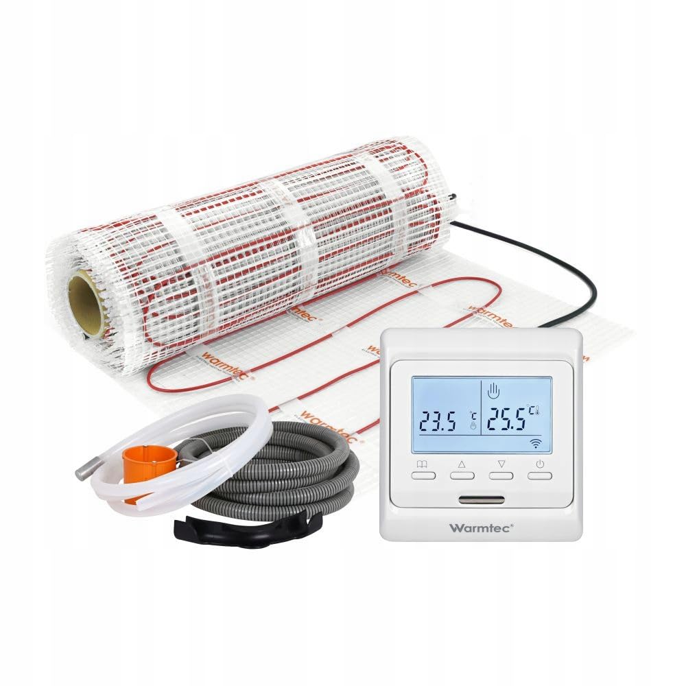 WARMTEC elektrische Fußbodenheizung 170 W/m² | Fußbodenheizung elektrisch selbstklebend | Heizmatte mit Thermostat für Bodenwärme unter Fliesen | Bodenheizung mit IPX7 Schutzklasse | T510 Weiß 1,5m²