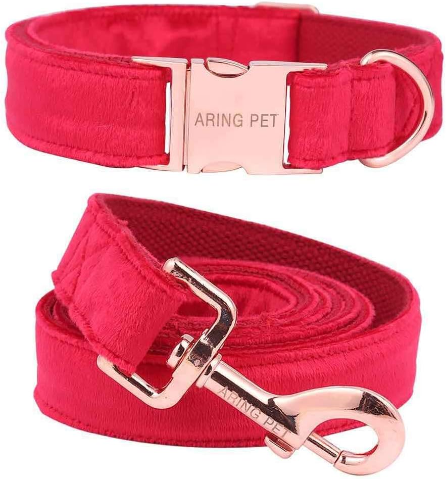 ARING PETDog Collar and Lead Set, Velvet Dog Collar, Dog Collar and Lead, Adjustable Dog Collar for Small Medium Dogs