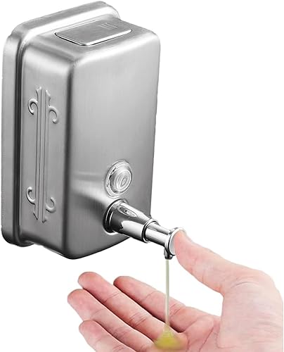 Dispensador de jabón de montaje en pared - Dispensador de jabón líquido de acero inoxidable manual para baño, hotel, restaurante comercial, 16.9 fl
