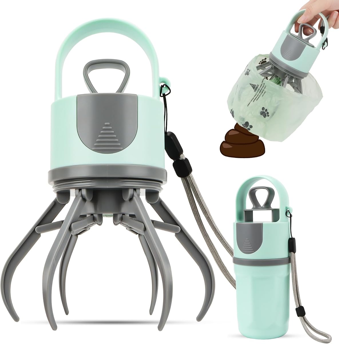 Byffoer Tragbare Hundekotschaufel,Hundekotzange Hundekot Schaufel Mit Tütenspender 6-Klauen Hundekot Greifer Berührungslos,Hundekrallen-Hundekotsammler Einfaches Aufsammeln von Hundekot für kleine