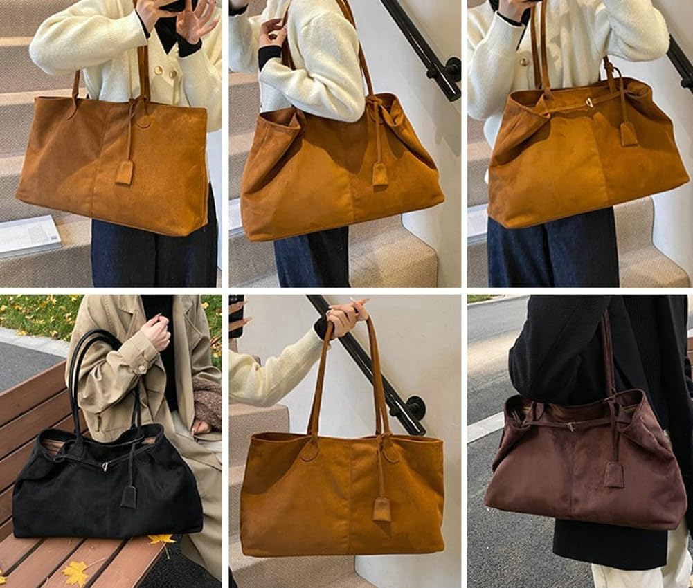 Oversized Suede Tote Handbag Elegant Top Handle Purse Fall Winter Satchel Purses for Women Office College Slouchy Hobo Bag - Image 7
