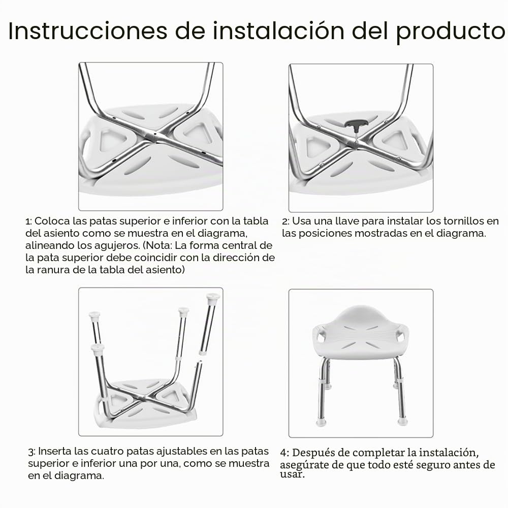 Banco de Ducha para Ancianos hasta 150 kg, Taburete de Baño Ajustable en Altura de Aluminio Ligero con Pies Antideslizantes, Pequeño Respaldo y Asa, para Discapacitados y Embarazadas
