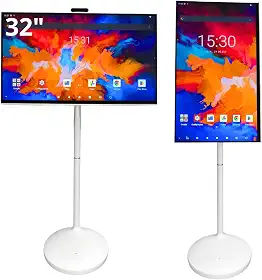 Monitor Touchscreen 32" Tela Interativa IPS Full HD Wi-Fi 2,4/5GHz Bluetooth Lousa digital com Câmera Magnetica, Comando de Voz IA e Pedestal para Apresentações, Sala de Aula e Recepção