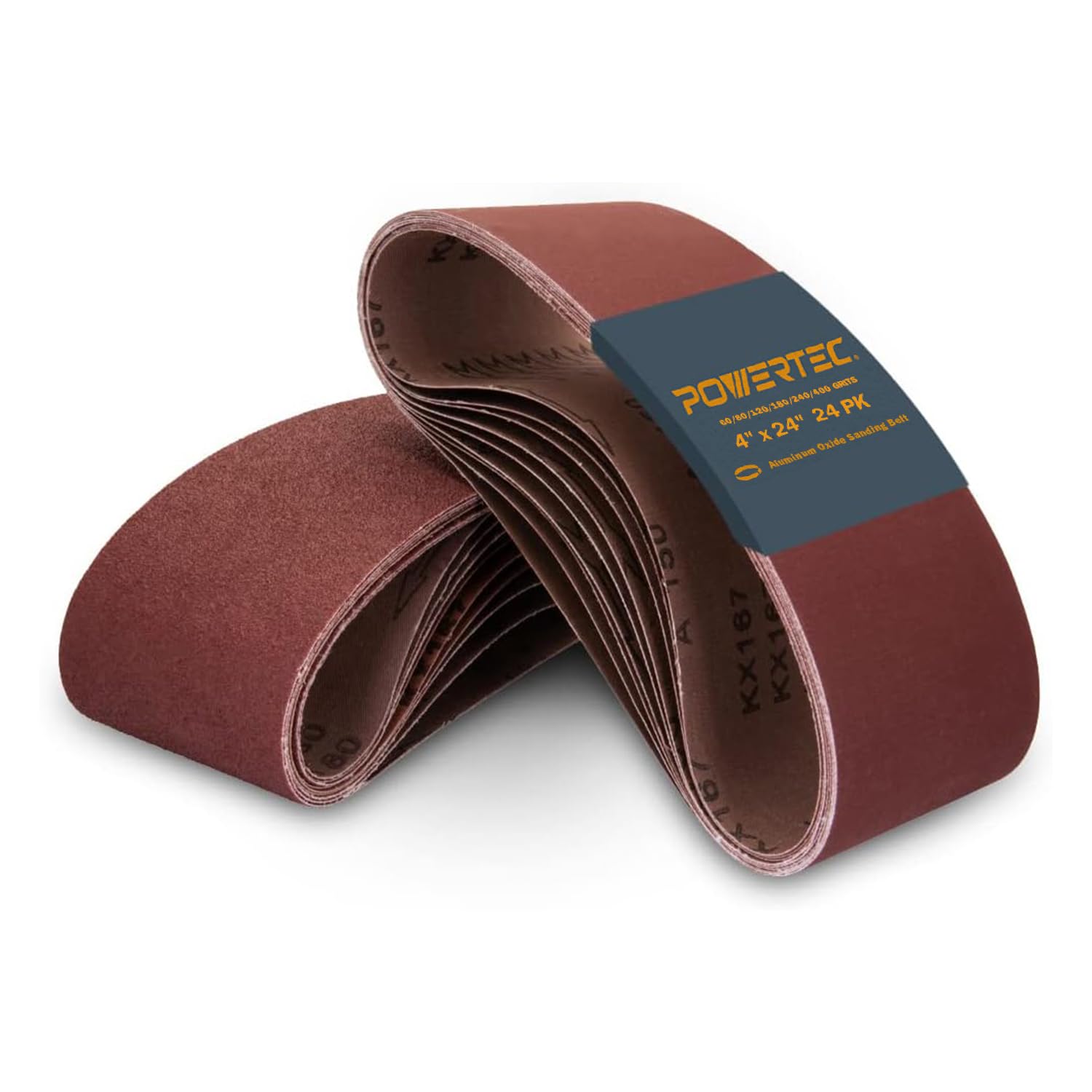 POWERTEC 4 x 24 Inch Sanding Belts, 24 PK, 4 Each of 60 80 120 180 240 400 Grits, 4x24 Belt Sander Sanding Belts, Aluminum Oxide Sandpaper for