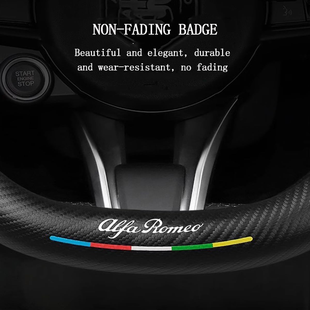 Coprivolante In Pelle Fibra Di Carbonio Per Alfa Romeo Stelvio Quadrifoglio - Antiscivolo, Traspirante E Facile Da Installare - Foto 10