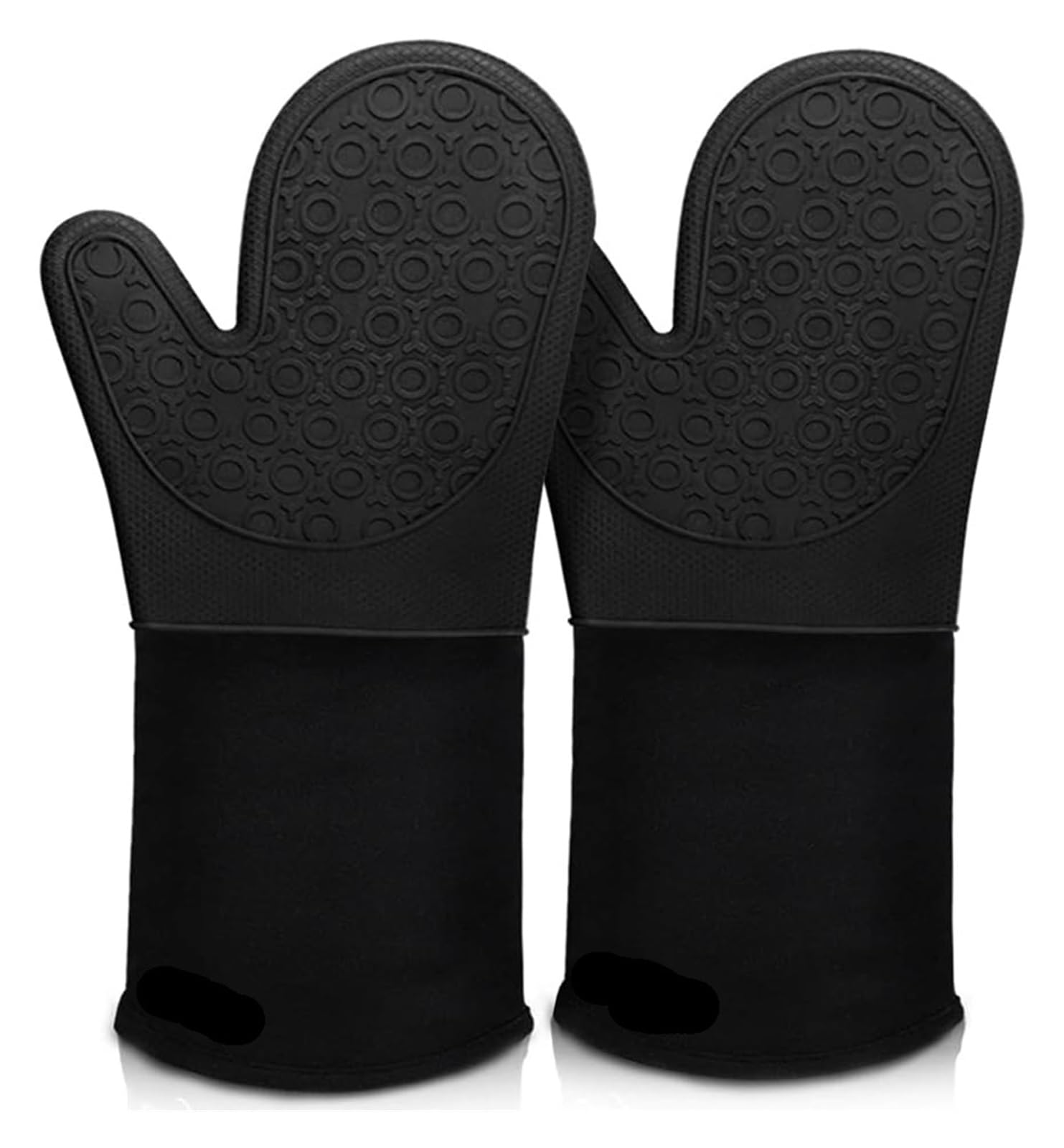 Genérico Manoplas de Horno, par Negro Extra Largo 14.6 pulg Silicona | Resistencia 500°F, agarre antideslizante, impermeables, forro acolchado, protector de muñeca, gancho
