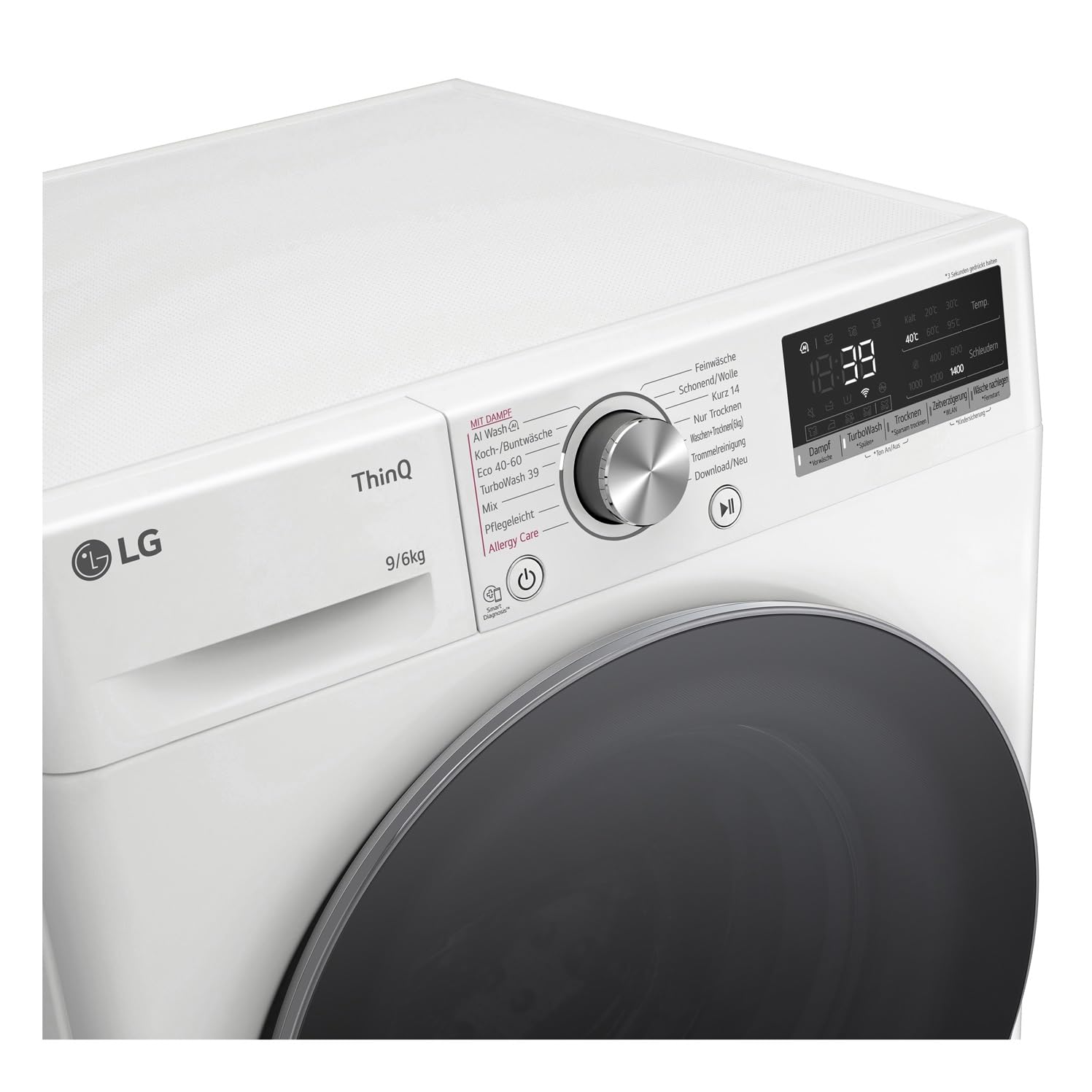 LG Electronics Frontlader-Waschtrockner 9-6 kg 1360 U/min AI Direct Drive Wi-Fi Tiefenreinigung mit Dampf TurboWash Aqualock 62 x 60 x 85 cm Weiß