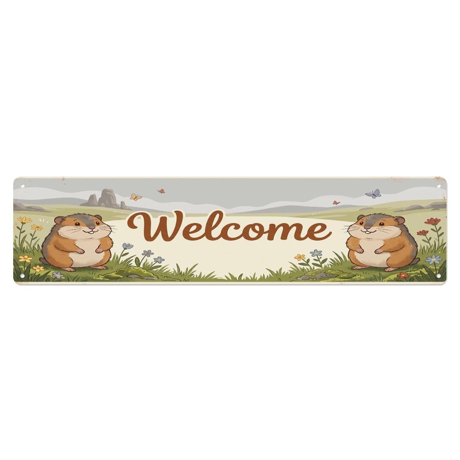 Cxhjca 4X16inch(10X40cm) Vintage Welcome Lemming Tundra Metal Tin Sign