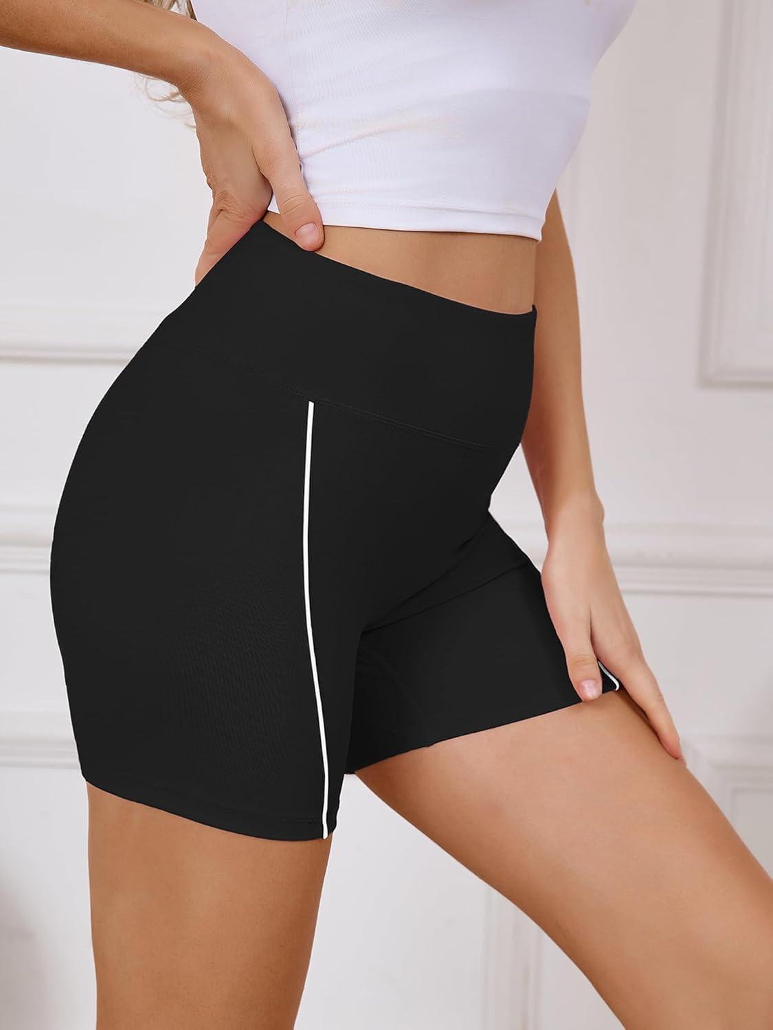 KORSIS Womens Biker Shorts Elastic 4.5" High Waisted Athletic Tummy Control Workout Fitness Running Yoga with Contrast Trim - Image 2