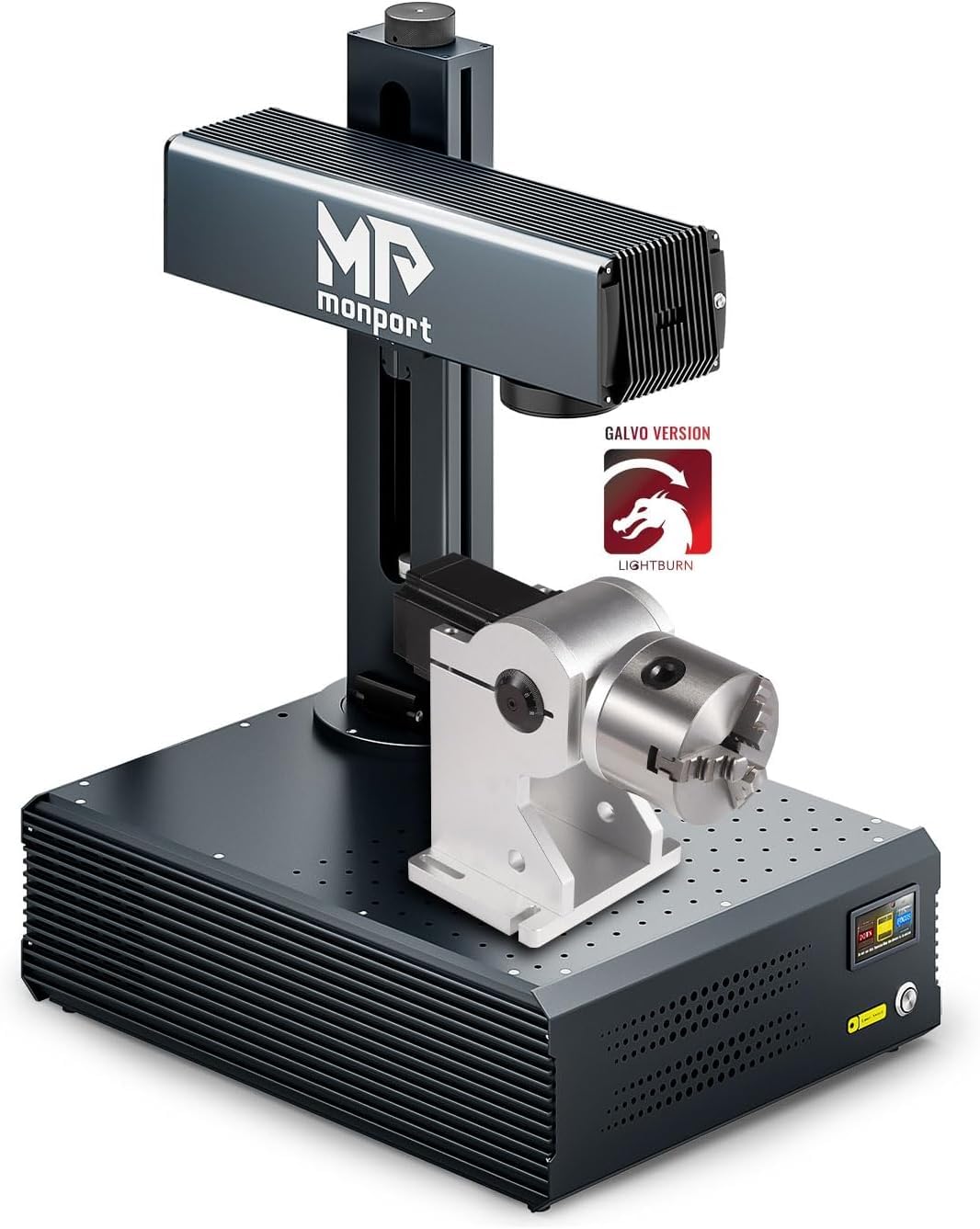 Monport Verbesserte GA 20W Faserlaser Graviermaschine mit Rotary und LightBurn, Integrierte Lasermarkierungsmaschine mit Autofokus, Desktop-Handgerät, Fiber Laser Cutter für Holz Papier Acryl