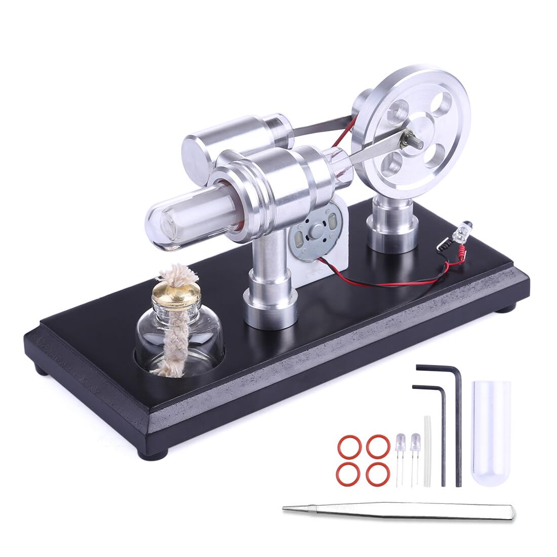 Generic zestaw do budowy silnika Stirlinga, zewnętrzny silnik spalinowy Sterling Engine Kit, zestaw DIY 2-cylindrowy silnik Stirlinga edukacyjny nauka zestaw zabawka, 53451093DTA4VMP0NK9OZ7AR
