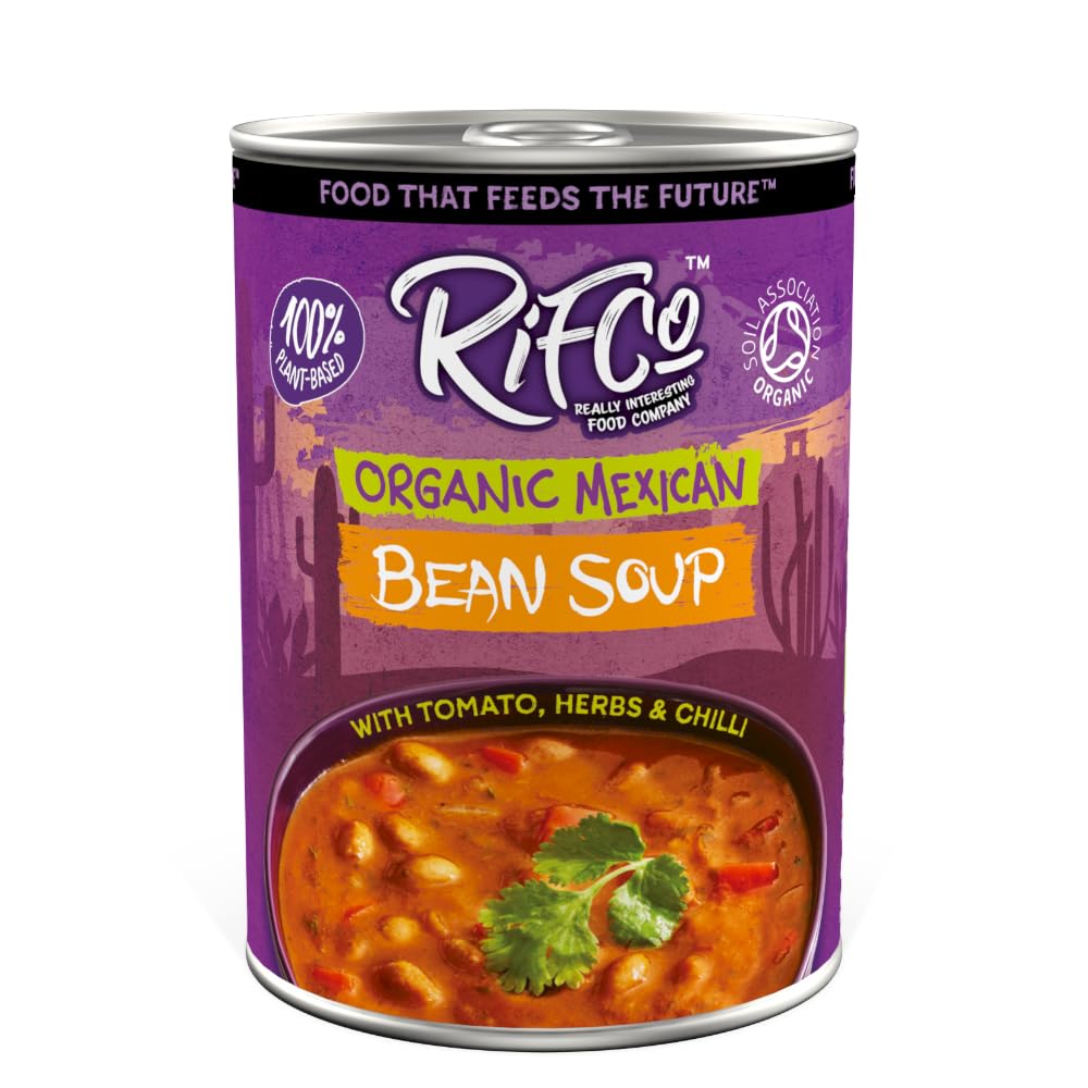 RIFCo Organic Mexican Bean Soup, 6 x 400 g Cans – Traditional Mexican-Style Soup with Tomato, Herbs & Chilli