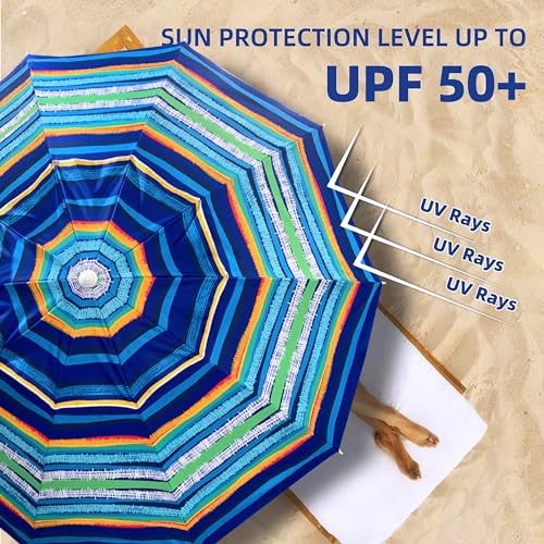 Ammsun 8Ft Large Beach Umbrella With Sand Anchor, Heavy Duty High Wind Portable Outdoor Umbrella Upf50+ Uv Protection,Air Vents, Tilt Pole, Windproof Sun Shelter For Patio Garden Beach Pool Backyard thumb #1