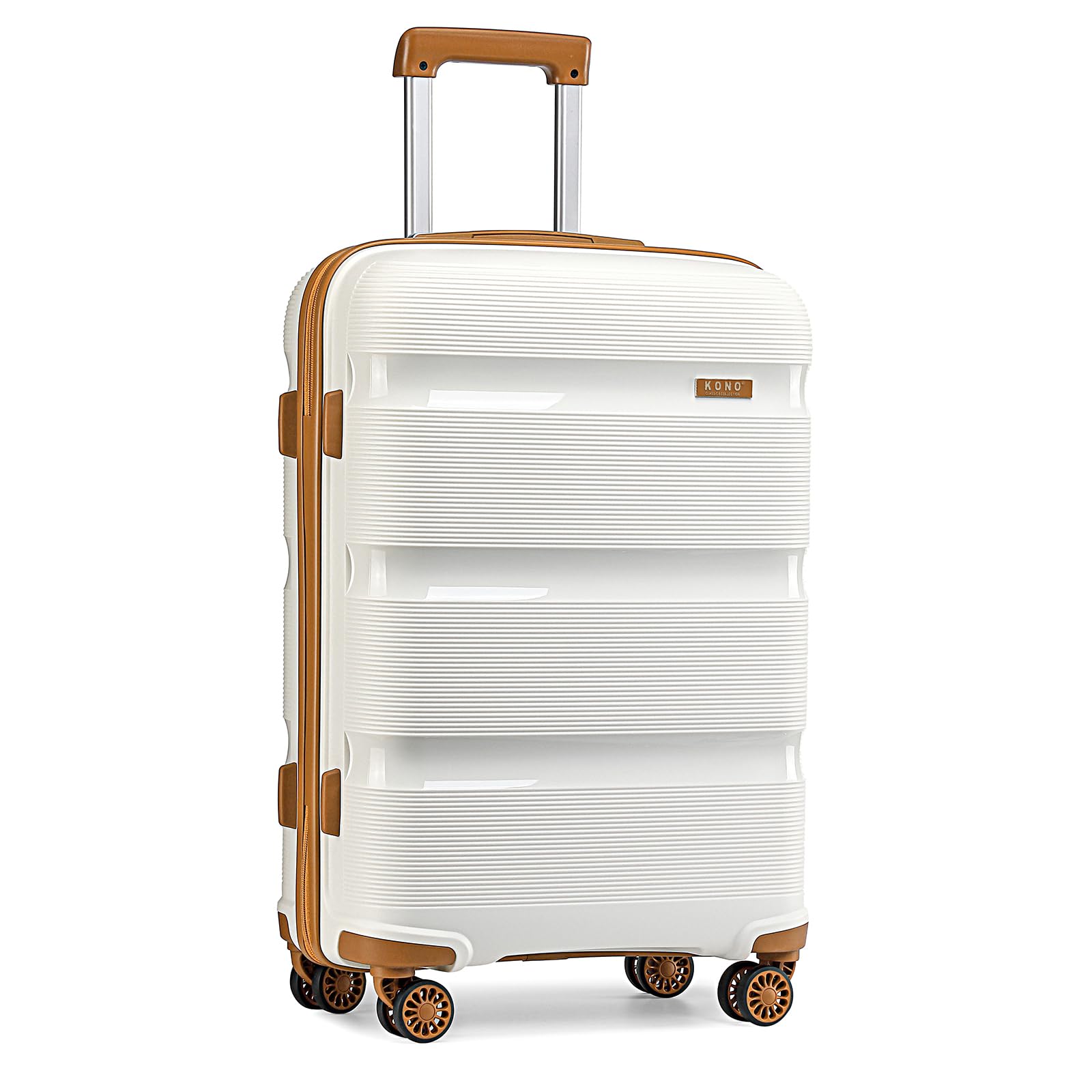 KONO Valigia Trolley Media 65cm Rigida e Leggera in Polipropilene Valige da Viaggio con 4 Ruote e TSA Lucchetto, Bianco crema