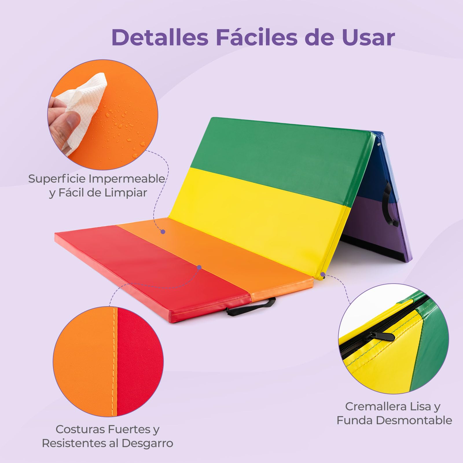 GOPLUS Colchoneta de Gimnasia Plegable 180x120x4 cm, Estera Gruesa Tres Pliegues con Cierres de Gancho