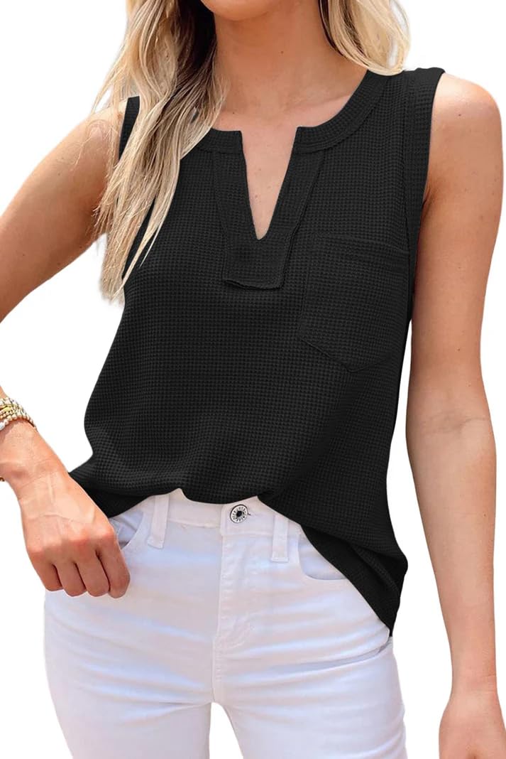 zilcon Woman Summer Fashion Waffle Tops for Woman Cami Deep V Neck Sleeveless Tops Womens Casual top-picture-46