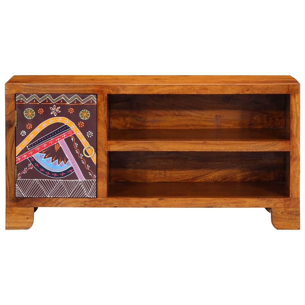 TV-Schrank Mehrfarbig aus Massivholz Akazie 90x30x45 cm mit Stauraum und Schubladen für Wohnzimmer Heimkino, Lowboard Hifi Regal, Aufbewahrung für DVD CD Film und Gaming Zubehör