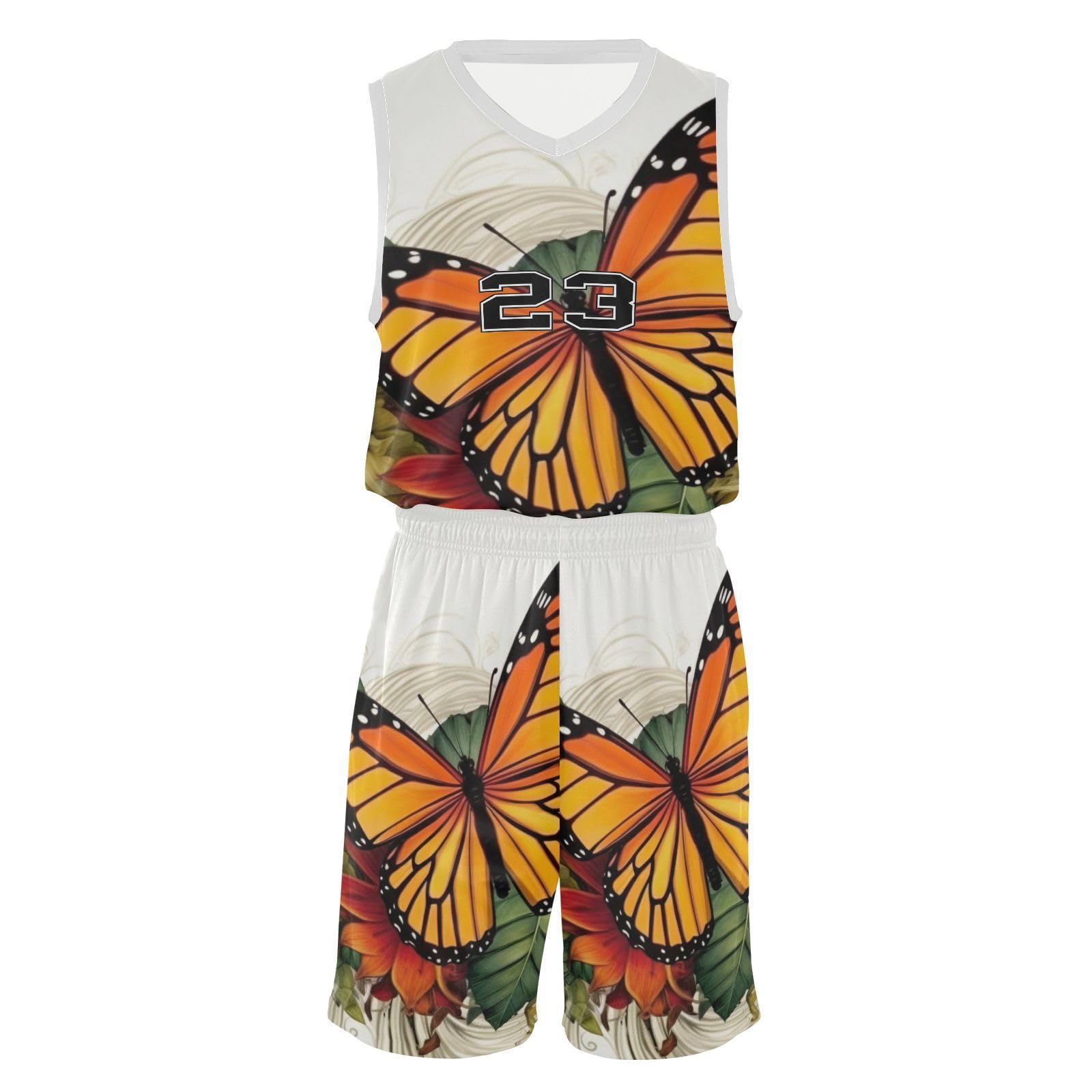 FLildon Butterfly Flower Yellow Boys Basketball Jersey Set Tank Top Shorts Tracksuit Sport Training Suit for Kids, S