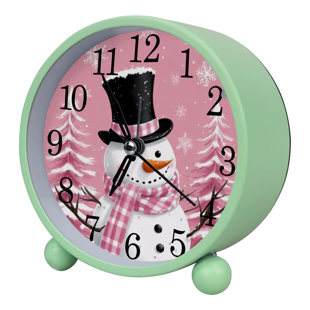 Luoweisi Alarm Clock Christmas Snowman, Silent Non-Ticking with Night Light, Round Metal Alarm Clock for Office, Battery Operated, Bedroom, Elderly, Adults, Children, Student Gifts