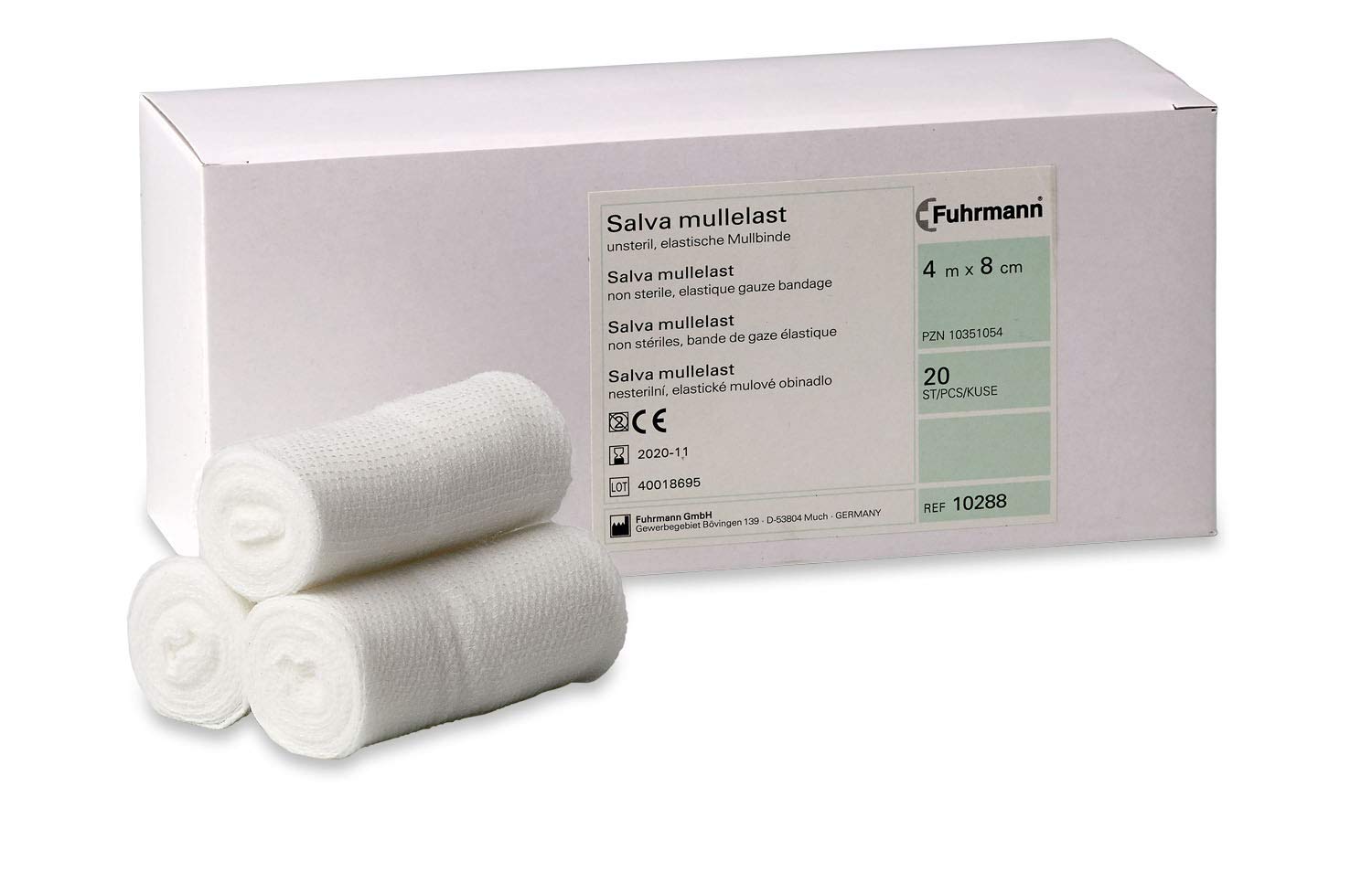 Salva - 20 vendas de gasa elástica no estériles, 4 m x 8 cm