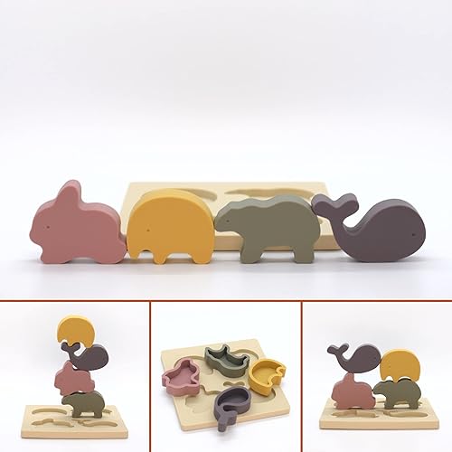 Miniatura 3 de ROSIE BEE Juguete de silicona con forma de animal para niños niños pequeños bebés juguetes de mordedor para bebés apilado anidación clasificación