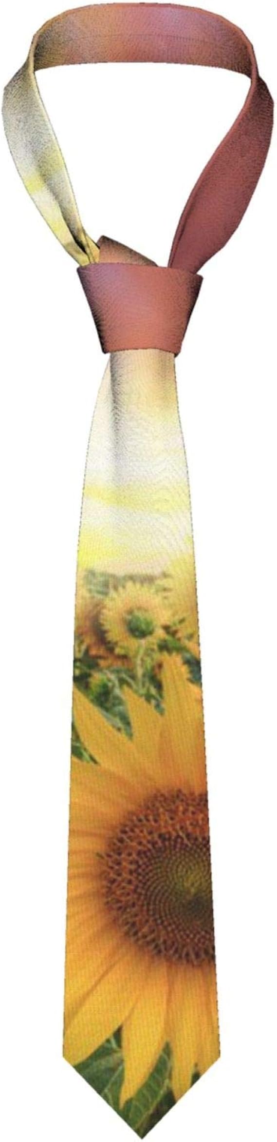 Sunflowers Sunset Sunlight Landscape Men'S Necktie Tie Woven Jacquard