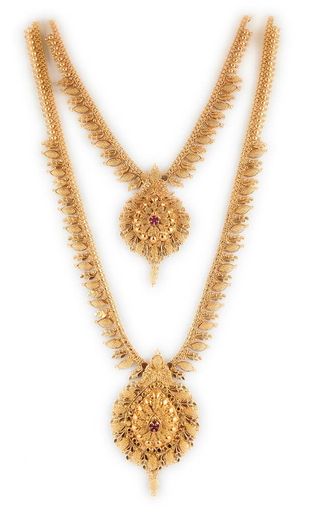 CUTE GOLD One Gram Micro Gold Plated Traditional South Indian Fashion Jewellery Stylish Ruby Emrald Stone Long Haram Set for Women & Girls (B0BQWGMKMW) Amazon Price History, Amazon Price Tracker