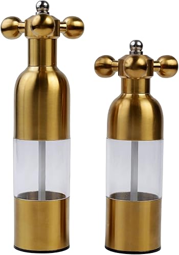 Juego de molinillo manual moderno de sal y pimienta (dorado, 2 piezas) con mango sólido, juego de molinillo de acero inoxidable, mezclador de grifo