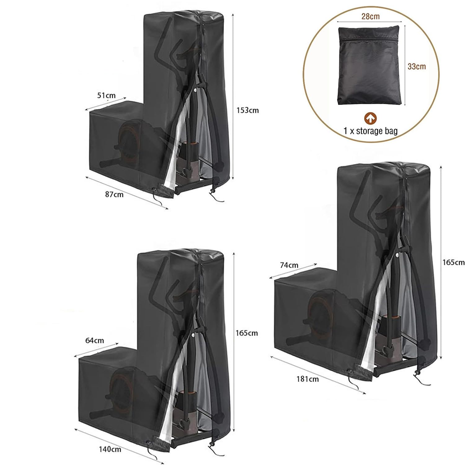 Abdeckung für Crosstrainer Wasserdicht Schutzhülle 140x64x165cm Grau